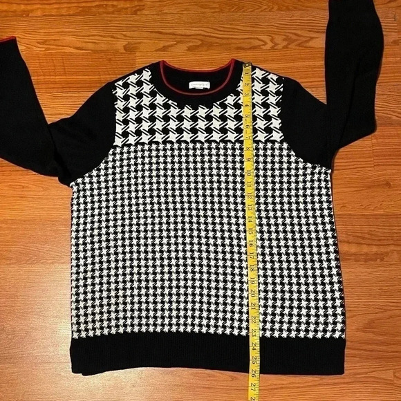 Charter Club Women XLP PETITE Black White Houndstooth Red Trim Sweater NEW - Picture 7 of 7